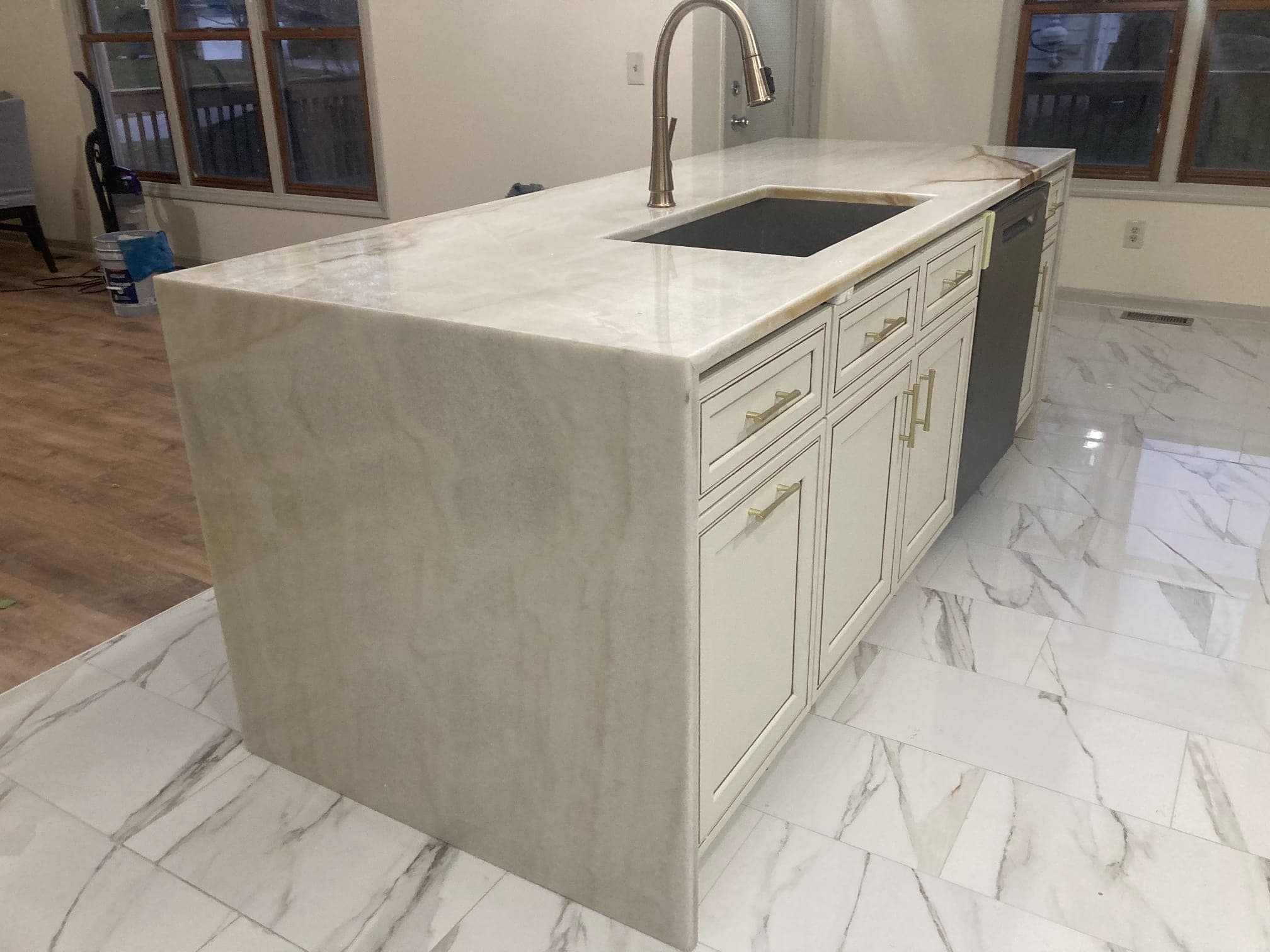White Quartzite Island with Waterfall